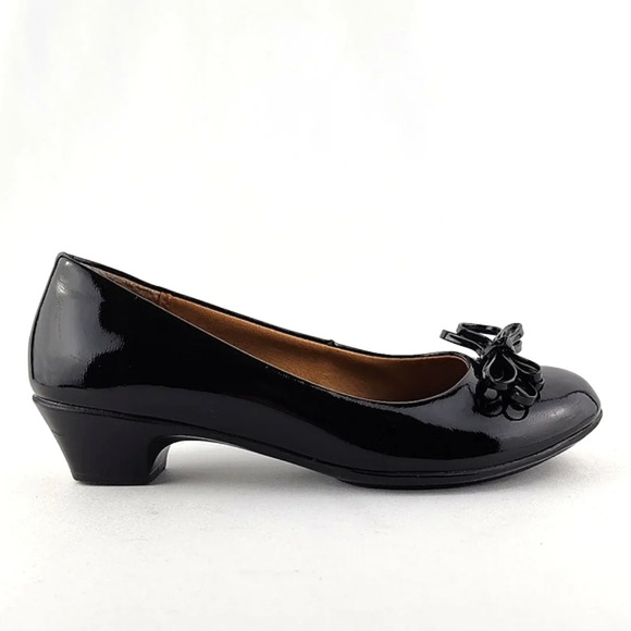 Sofft Eüro Soft Black Patent Leather Heeled Ballerinas Pump Size 6M - Picture 1 of 16